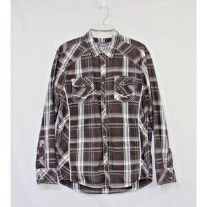 BKE Athletic Fit Plaid Pearl Snap Front Western Shirt Men's Sz Large Brown White